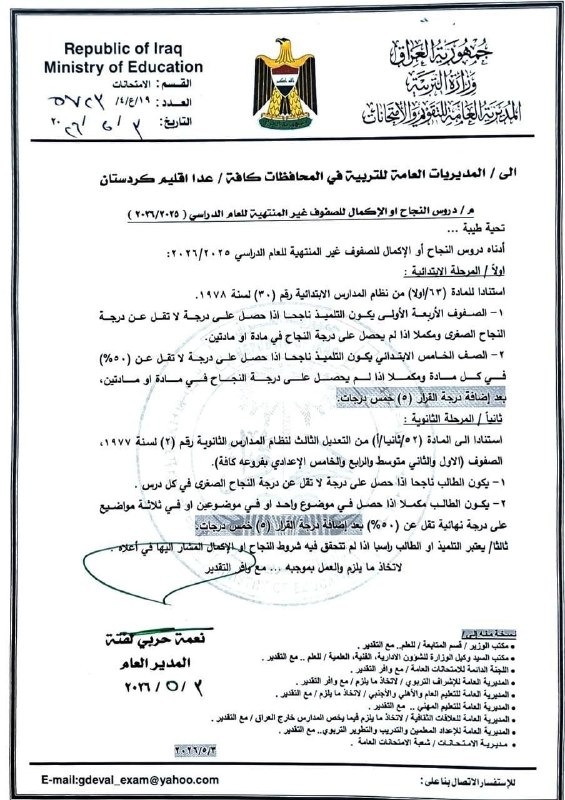 بالوثيقة.. التربية تحدد ضوابط النجاح والإكمال للصفوف غير المنتهية